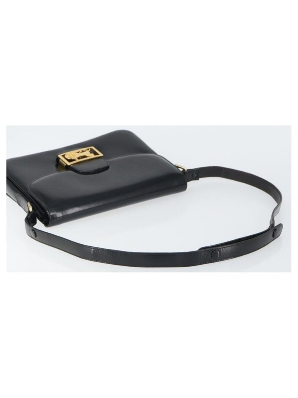 Authentic CELINE Horse Carriage Shoulder Bag Leather Black Gold - Picture 4 of 16